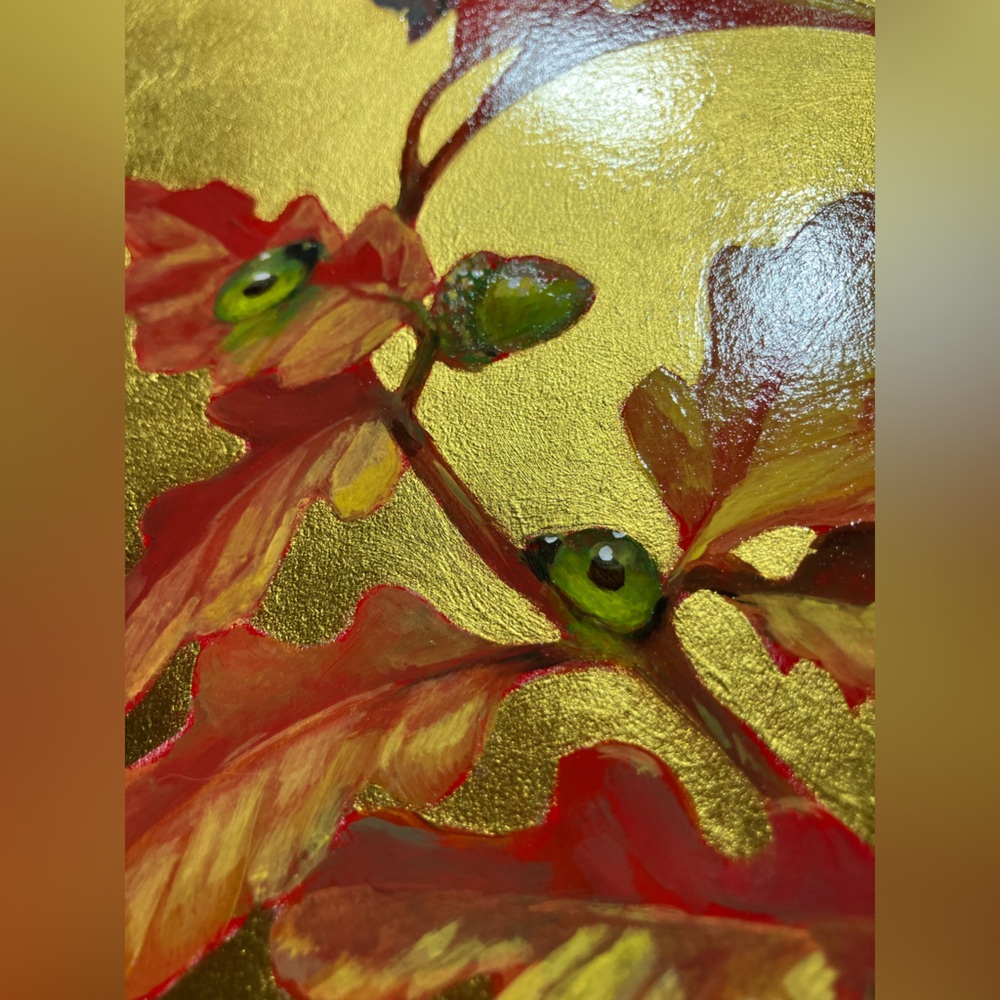 Original Butterfly painting oak acorn art nature gold surreal nouveau Artwork US - Picture 7 of 10